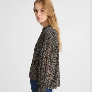 Madewell split neck Sheer Floral Long-Sleeve Blouse - Black Floral